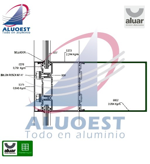 Perfil Aluar 6932 línea Frente Integral - Tapa refuerzo - Aluoest