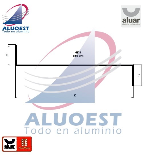 Perfil Aluar 6933 línea Piel de vidrio - Cupertina lado interior - Aluoest