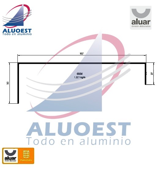 Perfil Aluar 6934 línea Piel de vidrio - Cupertina lado exterior - Aluoest