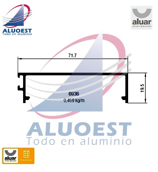 Perfil Aluar 6936 línea Piel de vidrio - Cierre de losas corto - Aluoest