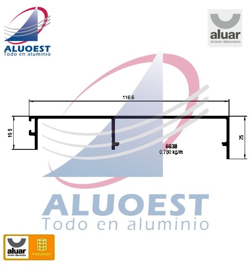 Perfil Aluar 6938 línea Piel de vidrio - Cierre de losas largo - Aluoest