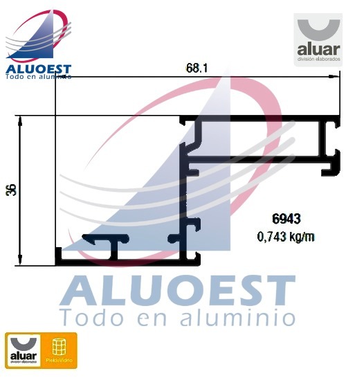 Perfil Aluar 6943 línea Piel de vidrio - Hoja con contravidrio para DVH - Aluoest