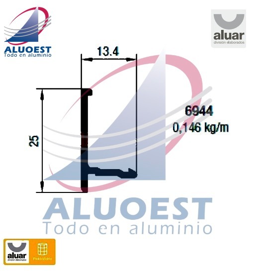 Perfil Aluar 6944 línea Piel de vidrio - Contravidrio - Aluoest