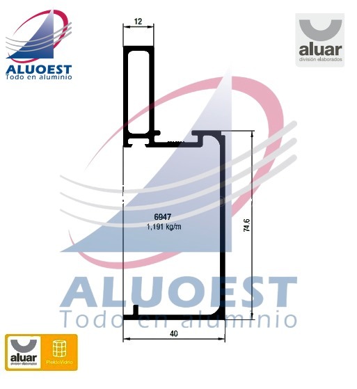 Perfil Aluar 6947 línea Piel de vidrio - Media columna de terminación lateral - Aluoest
