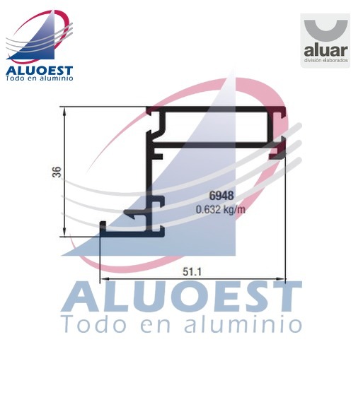 Perfil Aluar 6948 línea Piel de vidrio - Hoja con contravidrio para vidrio simple - Aluoest