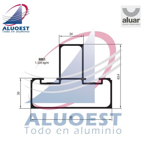Perfil Aluar 6951 línea Piel de vidrio - Columna de 30 mm - Aluoest