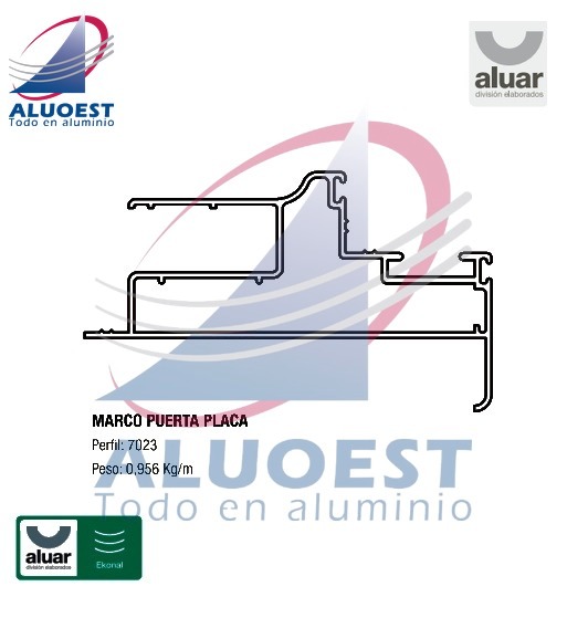 Perfil Aluar 7023 - Marco regulable puerta placa. Parte interior. - Aluoest