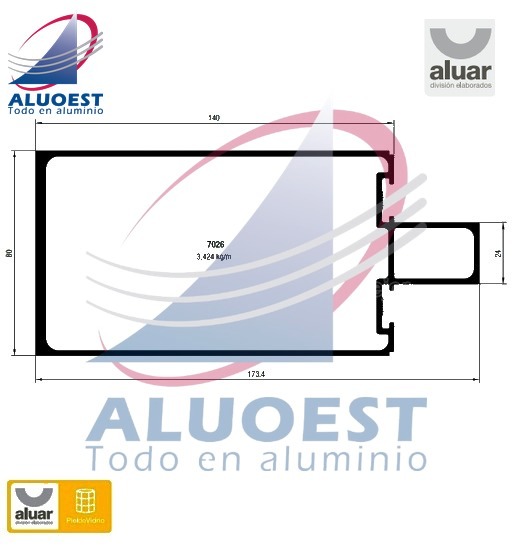 Perfil Aluar 7026 línea Piel de vidrio - Columna de 140 mm - Aluoest
