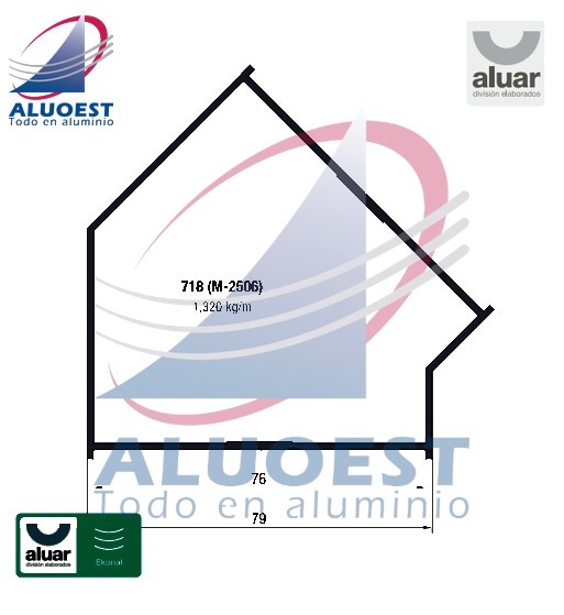 Perfil Aluar 718 línea Ekonal - Herrero - Acople 135° marcos de 75 mm - Aluoest