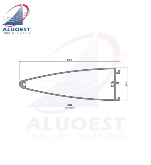 Perfil Aluar 7257 línea Complementarios - Parasol fijo 285 mm / 440 mm parte puntera - Aluoest