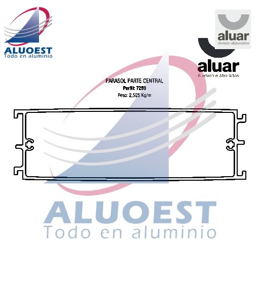 Perfil Aluar 7259 línea Complementarios - Parasol fijo 440 mm parte central - Aluoest