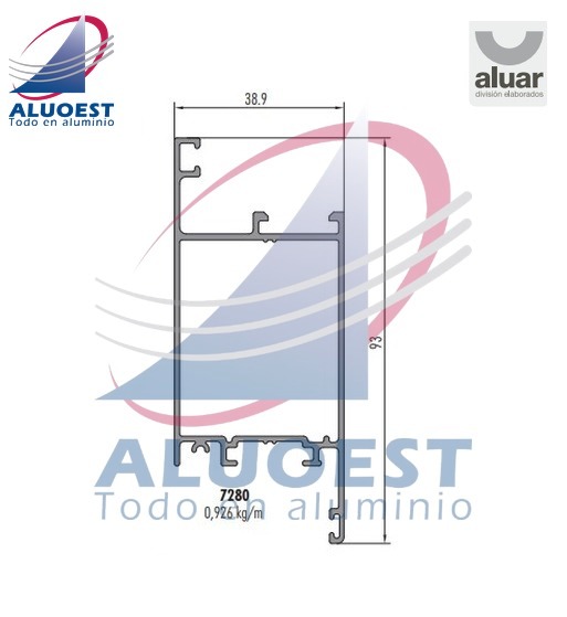Perfil Aluar 7280 línea Ekonal - Herrero - Cabezal y parantes hoja puerta de rebatir - Aluoest