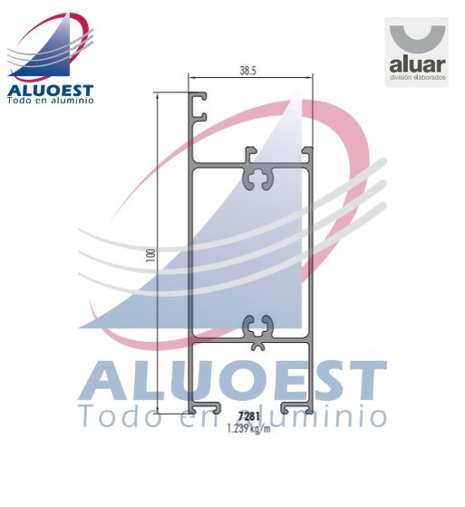 Perfil Aluar 7281 línea Ekonal - Herrero - Zócalo de hoja puerta de rebatir - Aluoest