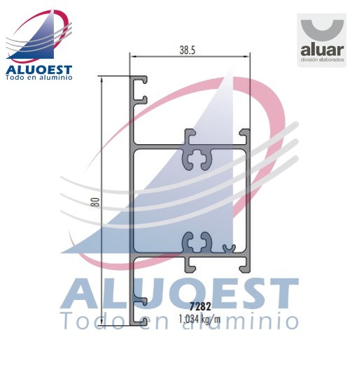 Perfil Aluar 7282 línea Ekonal - Herrero - Travesaño de hoja puerta de rebatir - Aluoest
