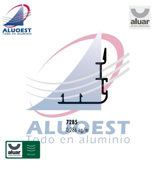 Perfil Aluar 7285 línea Ekonal - Herrero - Suplemento parante central ventana corrediza 45° - Aluoest