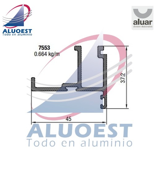 Perfil Aluar 7553 línea A40 RPT - Complemento zócalo puerta de rebatir - Aluoest