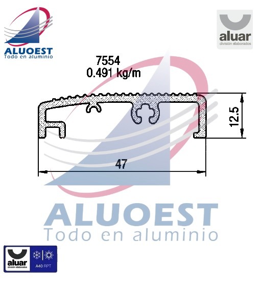 Perfil Aluar 7554 línea A40 - Umbral marco puerta de rebatir - Aluoest