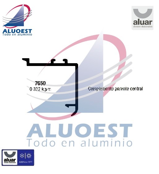Perfil Aluar 7650 - Complemento parante central - Aluoest