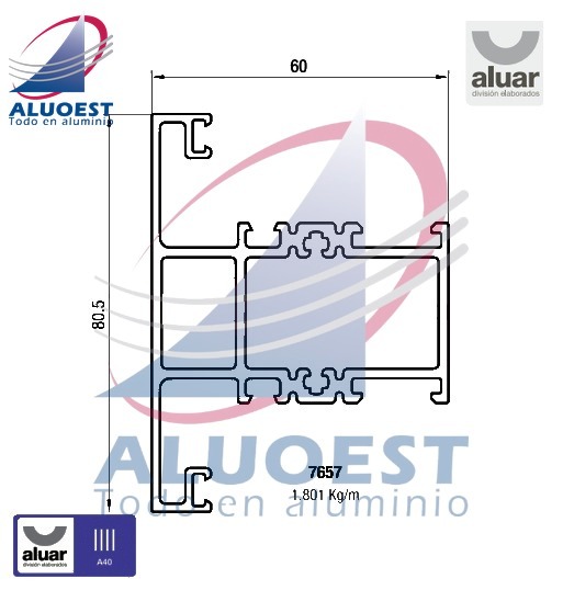 Perfil Aluar 7657 - Travesaño reforzado - Aluoest
