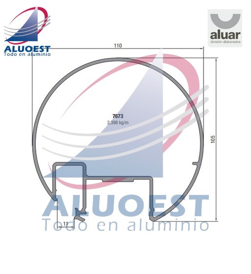 Perfil Aluar 7673 línea Complementarios - Pasamanos diámetro 110 mm porta blisán baranda balcón parante 40 mm - Aluoest