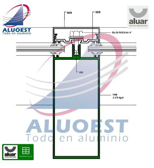 Perfil Aluar 7696 línea Frente Integral - Frente Integral Tubo 133,4MM - Aluoest