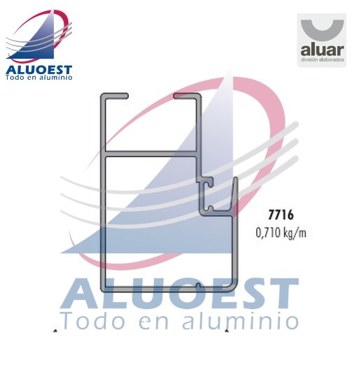 Perfil Aluar 7716 línea Módena 2 - Parante lateral hoja vidrio simple vent. y pta. corrediza - Aluoest