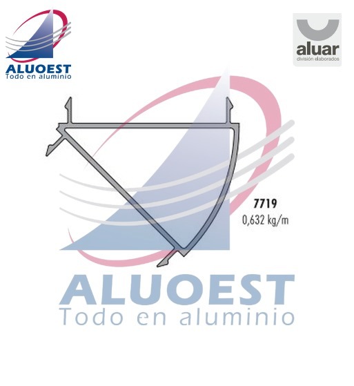 Perfil Aluar 7719 línea Módena 2 - Suplemento parante central corrediza corte a 45° - Aluoest