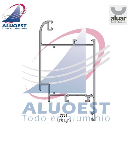 Perfil Aluar 7726 línea Módena 2 - Parante central hoja DVH vent. y pta. corrediza - Aluoest