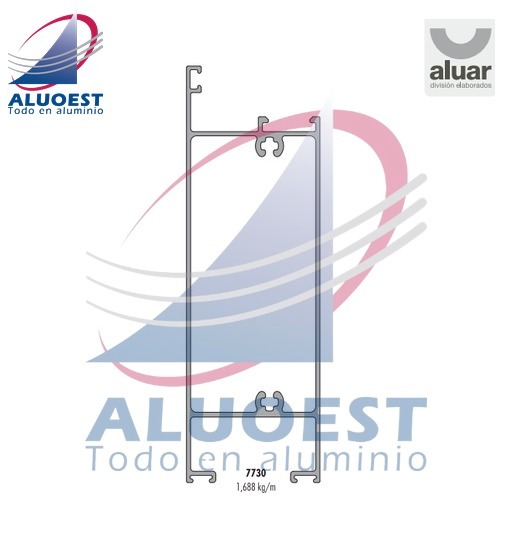Perfil Aluar 7730 línea Módena 2 - Parante central con tirador hoja vidrio simple pta. corrediza - Aluoest