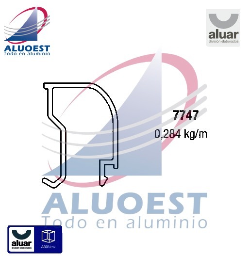 Perfil Aluar 7747 línea A30 New - Contravidrio curvo DVH para clipar - Aluoest