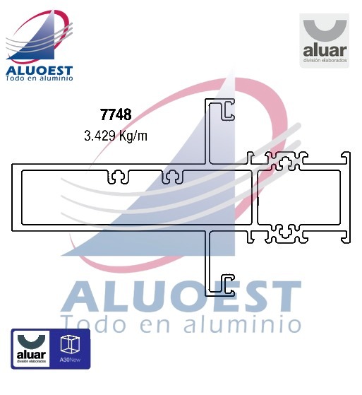 Perfil Aluar 7748 línea A30 New - Travesaño 140 mm - Aluoest