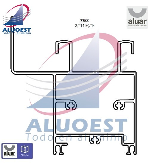 Perfil Aluar 7753 línea A30 New - Travesaño 140 MM - Aluoest
