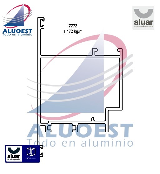 Perfil Aluar 7772 línea A30 New - Hoja Puerta Rebatir - Aluoest