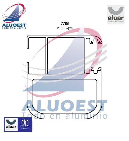 Perfil Aluar 7788 línea A30 New - Parante Lateral Reforzado - Aluoest