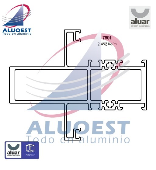 Perfil Aluar 7801 - Travesaño 100 mm - Aluoest