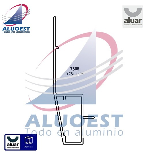 Perfil Aluar 7808 - Parante Central De 100 MM - Aluoest