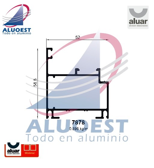 Perfil Aluar 7878 línea Módena 2 - Jamba y cabezal de hoja puerta de rebatir hacia afuera - Aluoest