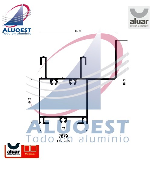 Perfil Aluar 7879 línea Módena 2 - Umbral corrediza con caja de agua reforzada - Aluoest