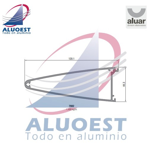 Perfil Aluar 7882 línea Complementarios - Parasol fijo 230 mm / 345 mm parte puntera - Aluoest