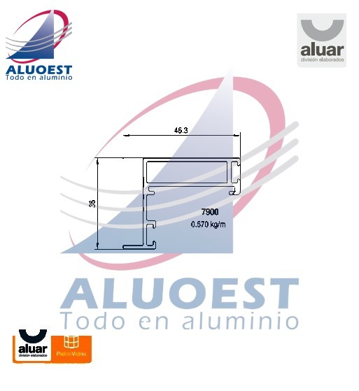 Perfil Aluar 7900 línea Piel de vidrio - Hoja para vidrio pegado con cinta estructural VHB 3M - Aluoest