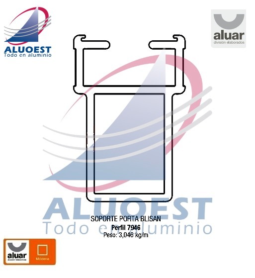 Perfil Aluar 7946 línea Módena 2 - Soporte Porta Blisan - Aluoest