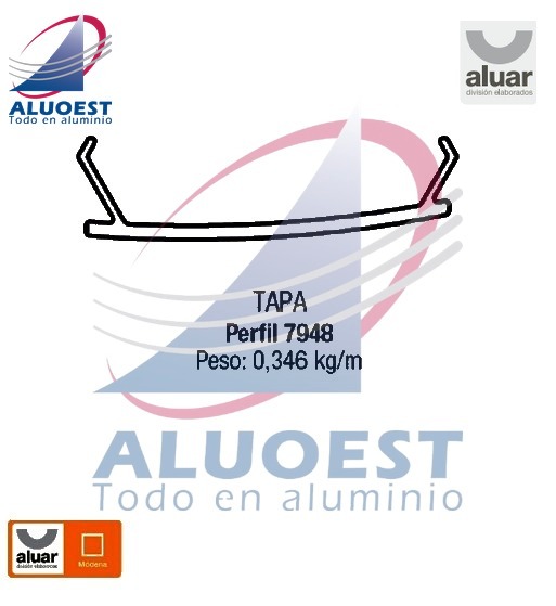 Perfil Aluar 7948 - Tapa pasamanos porta blisán baranda balcón parante 50 mm - Aluoest