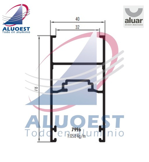 Perfil Aluar 7996 línea Altezza - Hoja corrediza alzante gos-s para dvh - Aluoest