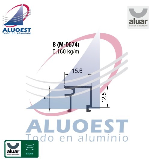Perfil Aluar 8 - Contravidrio - Aluoest