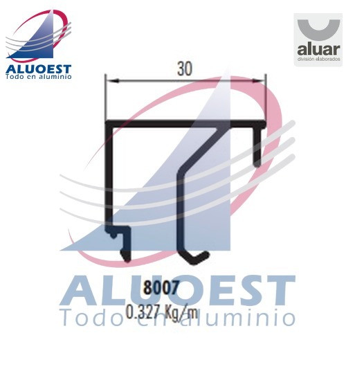 Perfil Aluar 8007 - Contravidrio recto para vidrio simple de 16 mm - Aluoest