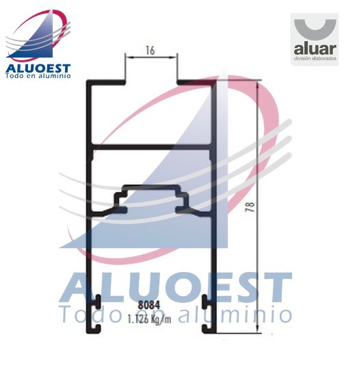 Perfil Aluar 8084 línea Altezza - Hoja corrediza alzante gos-s para vidrio simple - Aluoest