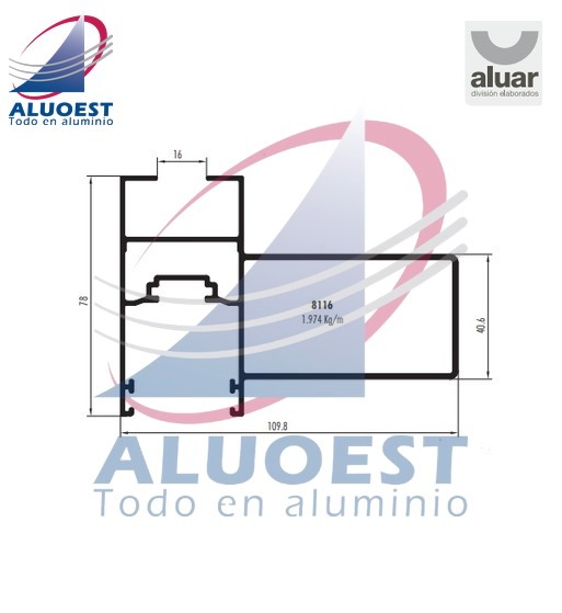 Perfil Aluar 8116 línea Altezza - Parante central reforzado - Aluoest