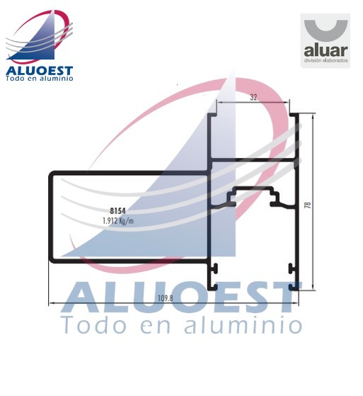 Perfil Aluar 8154 línea Altezza - Parante central reforzado para dvh (gos-s) - Aluoest