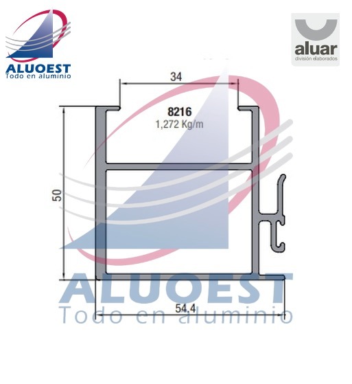 Perfil Aluar 8216 línea A40 - Parante central hoja 90° DVH - Aluoest