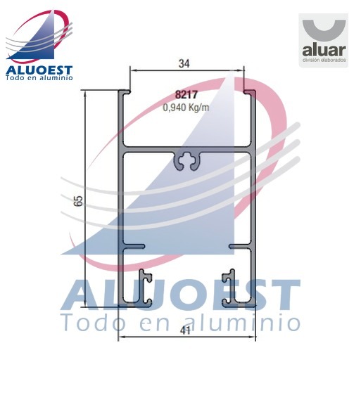 Perfil Aluar 8217 línea A40 - Zócalo y cabezal hoja 90° DVH - Aluoest
